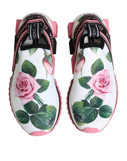 Dolce & Gabbana White Rose Print Sorrento Sneakers Shoes by Dolce & Gabbana