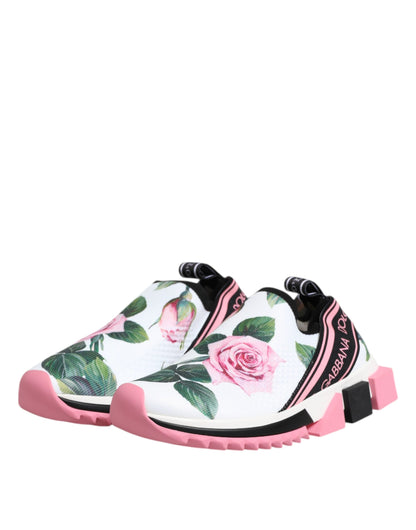 Dolce & Gabbana White Rose Print Sorrento Sneakers Shoes by Dolce & Gabbana