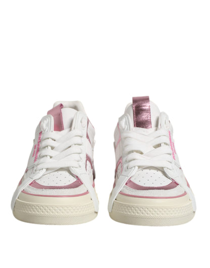 Dolce & Gabbana White Pink Leather Low Top Sneakers Shoes by Dolce & Gabbana