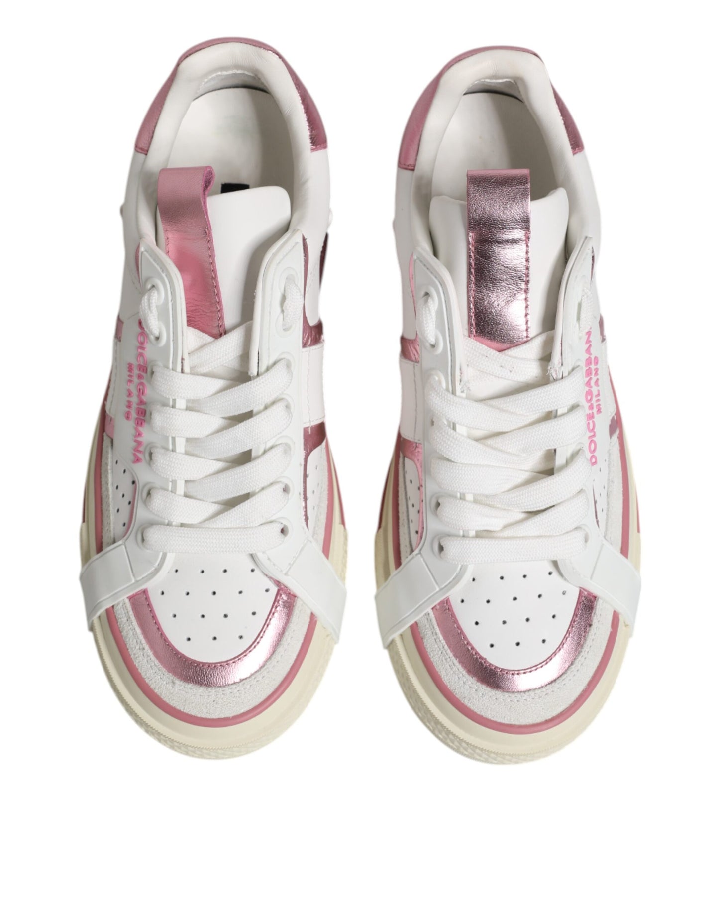 Dolce & Gabbana White Pink Leather Low Top Sneakers Shoes by Dolce & Gabbana