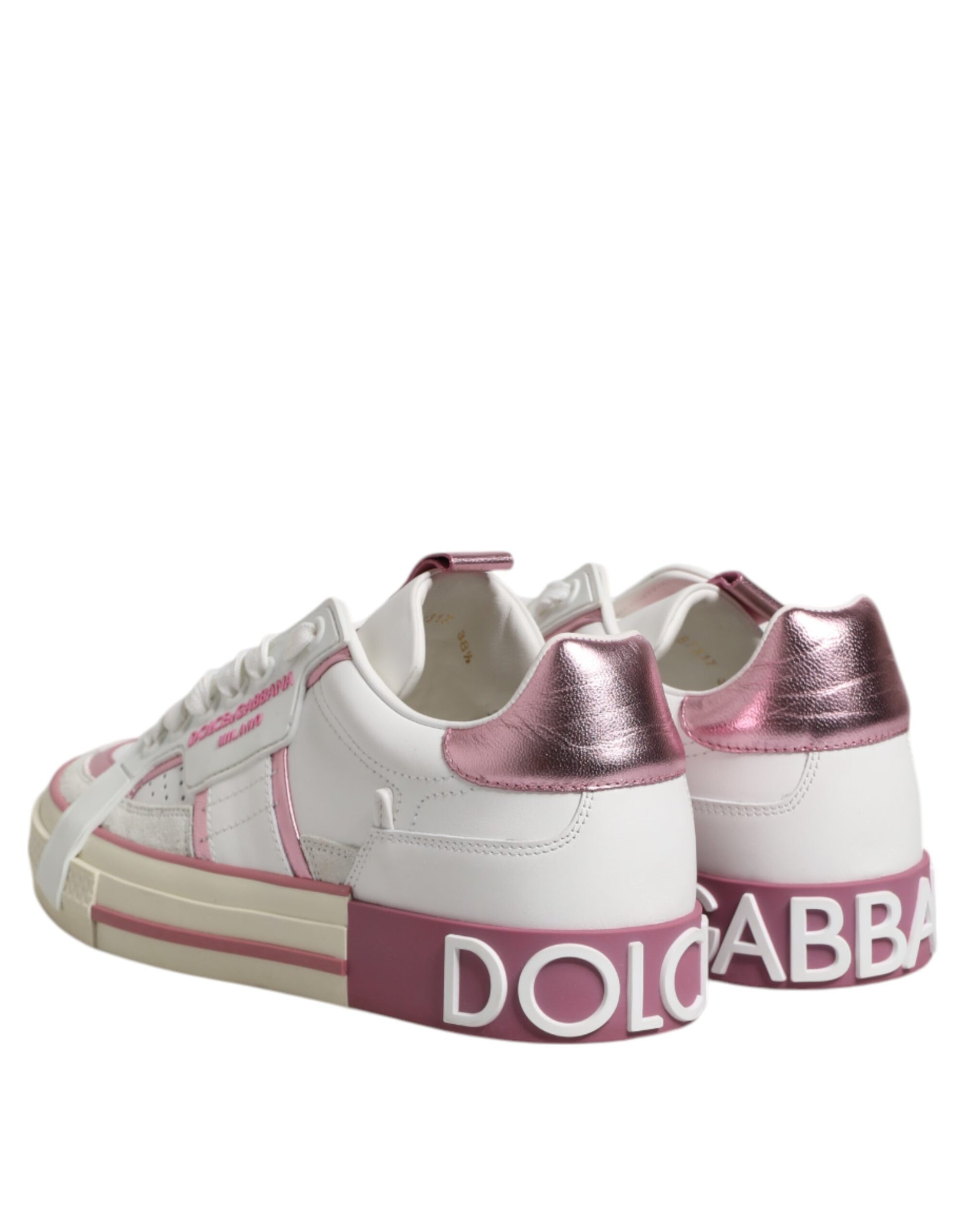 Dolce & Gabbana White Pink Leather Low Top Sneakers Shoes by Dolce & Gabbana