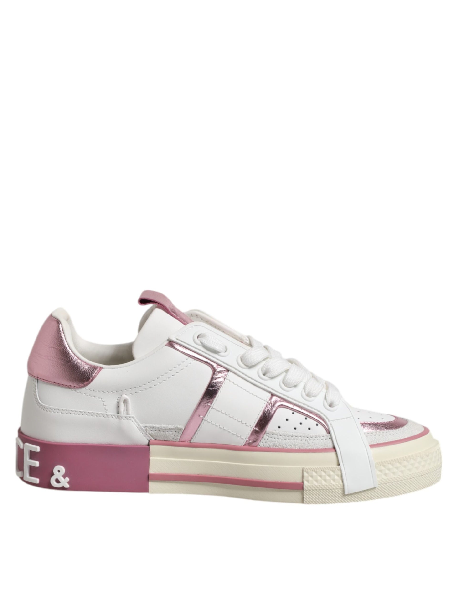 Dolce & Gabbana White Pink Leather Low Top Sneakers Shoes by Dolce & Gabbana