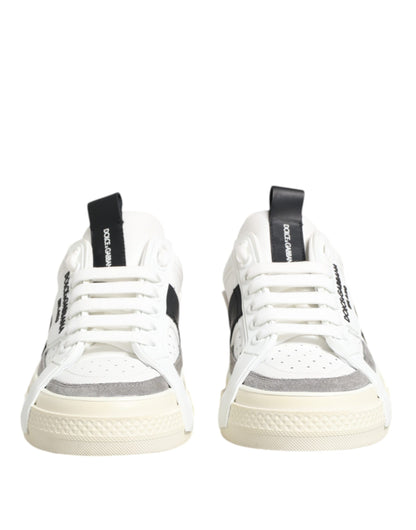Dolce & Gabbana White Black Leather Low Top Sneakers Shoes by Dolce & Gabbana