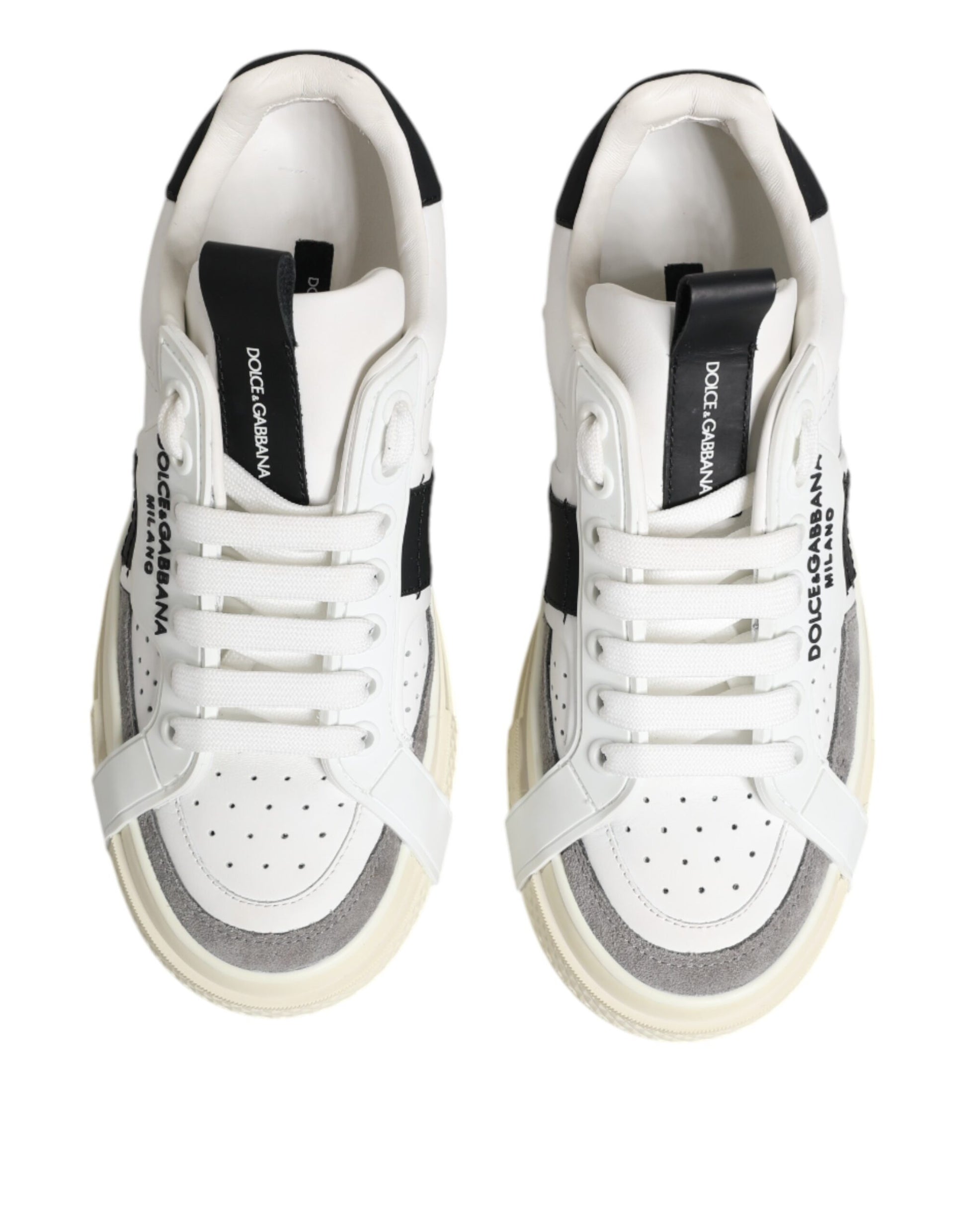 Dolce & Gabbana White Black Leather Low Top Sneakers Shoes by Dolce & Gabbana