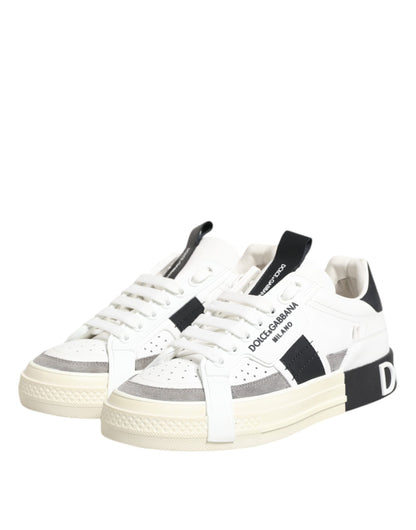 Dolce & Gabbana White Black Leather Low Top Sneakers Shoes by Dolce & Gabbana