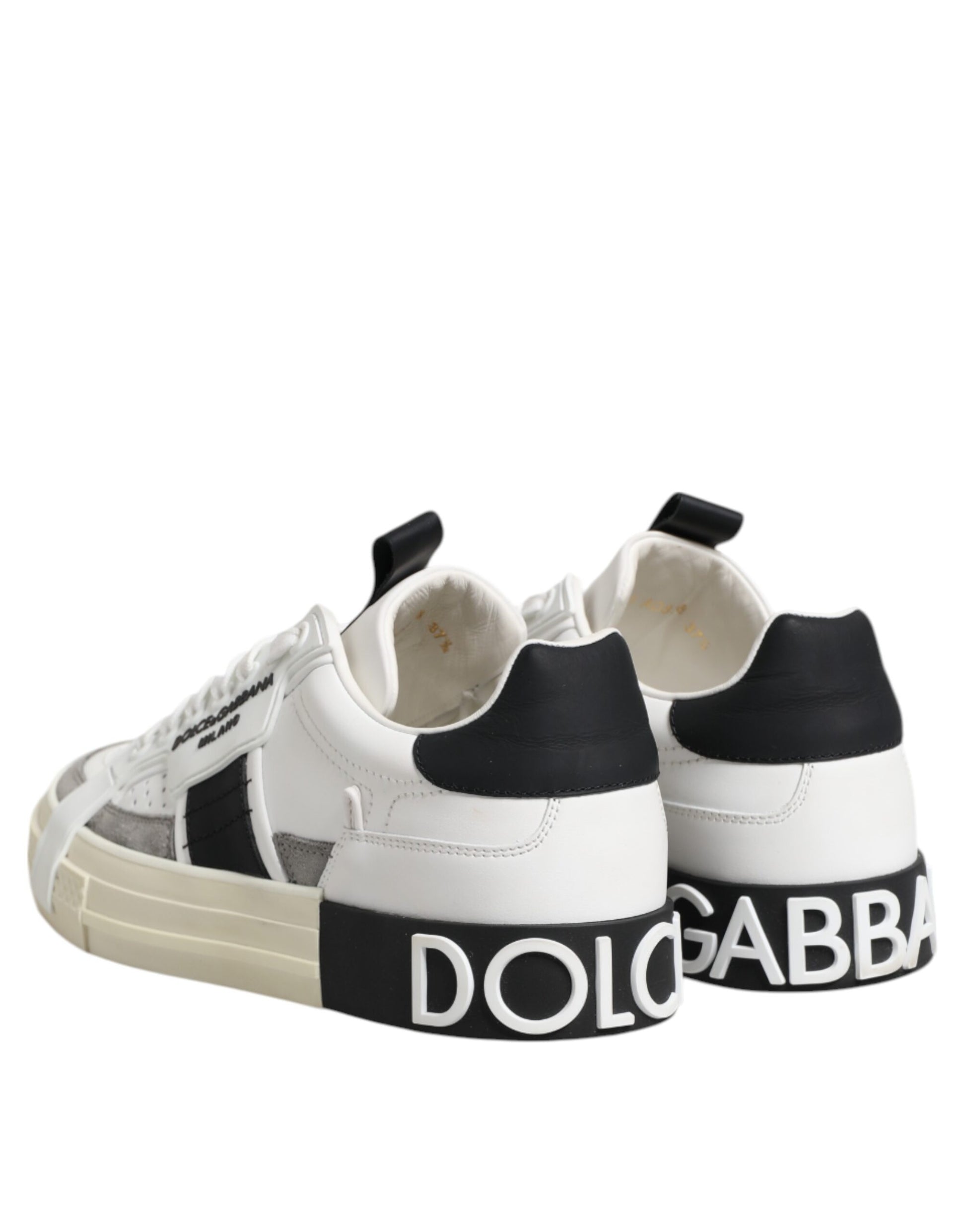 Dolce & Gabbana White Black Leather Low Top Sneakers Shoes by Dolce & Gabbana