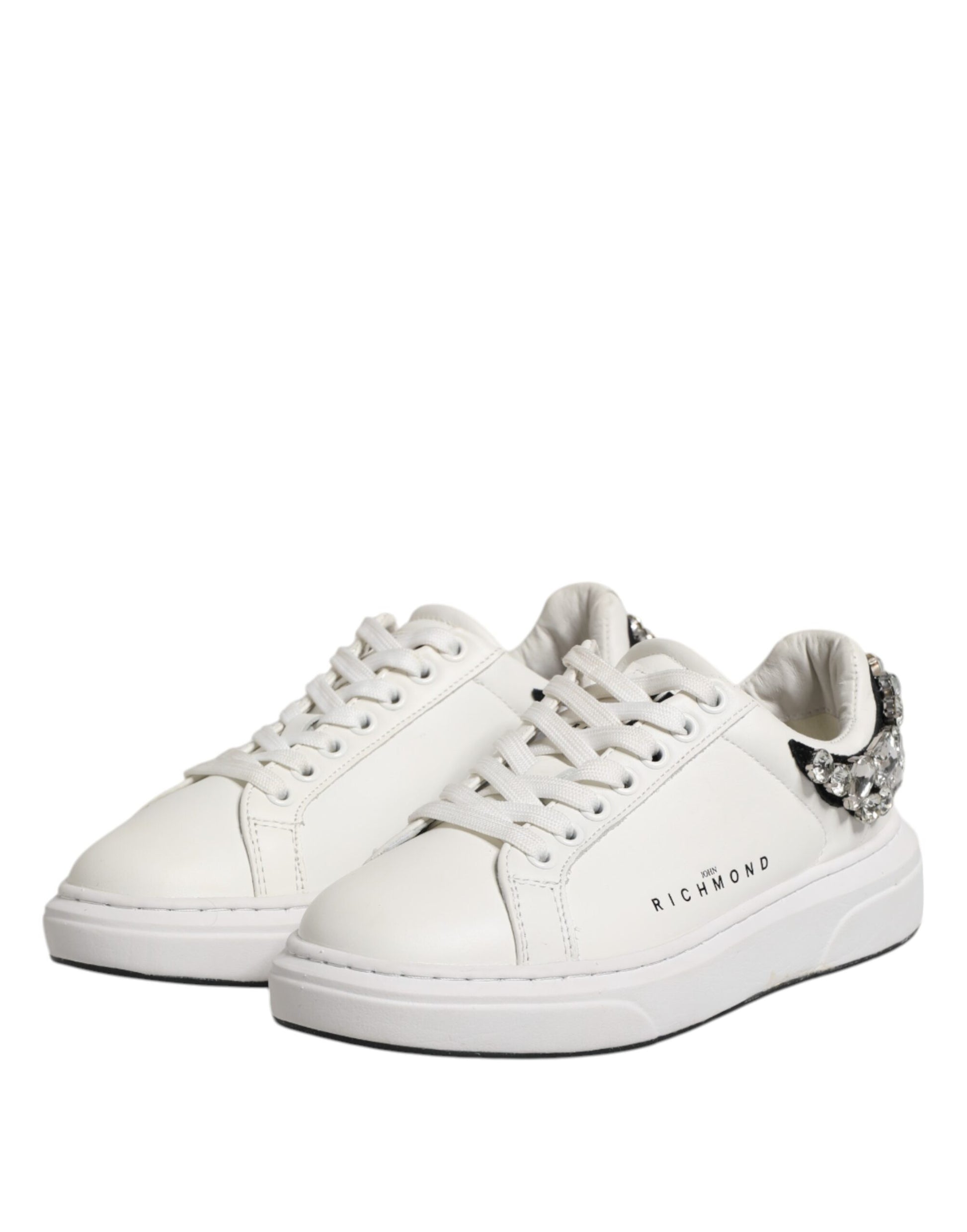 John Richmond White Rhinestone Embellished Sneakers Shoes by John Richmond