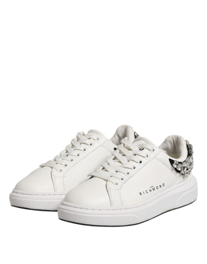 John Richmond White Rhinestone Embellished Sneakers Shoes by John Richmond
