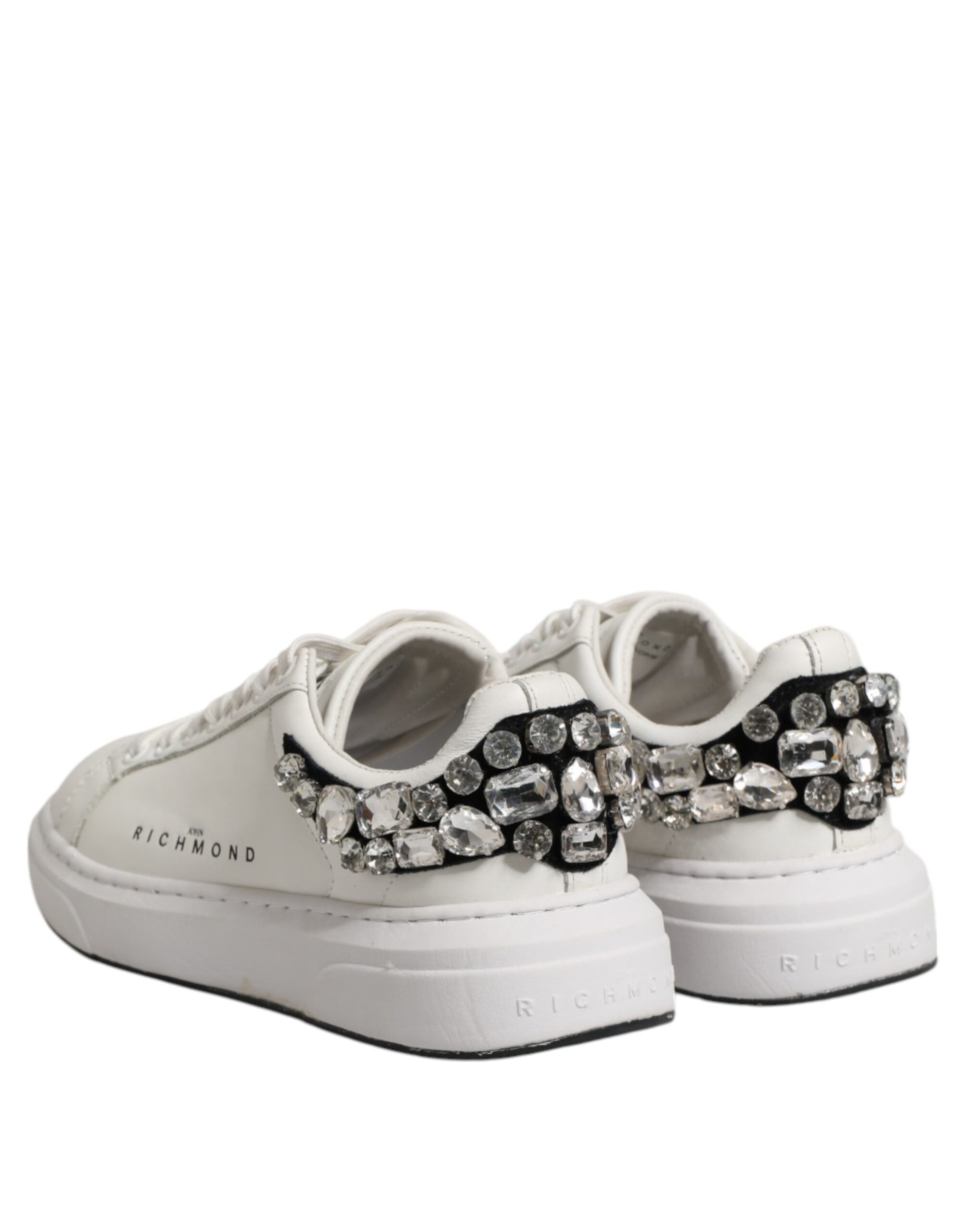 John Richmond White Rhinestone Embellished Sneakers Shoes by John Richmond