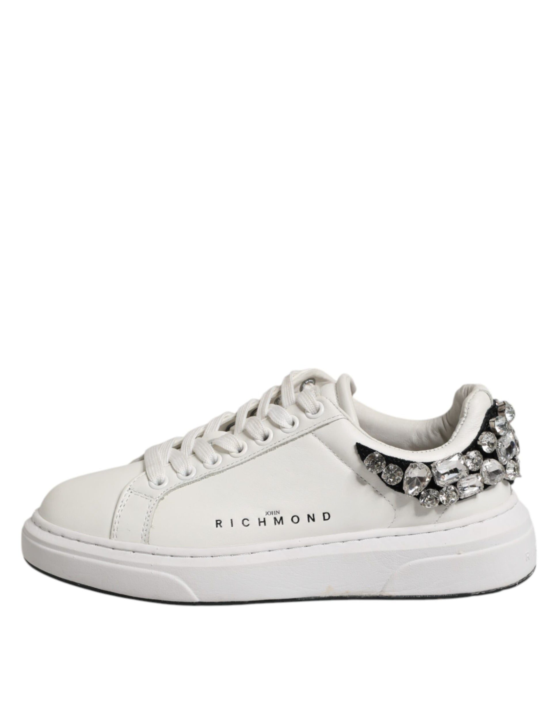 John Richmond White Rhinestone Embellished Sneakers Shoes by John Richmond