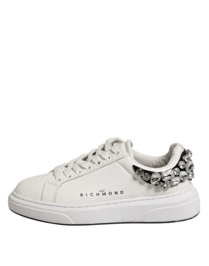 John Richmond White Rhinestone Embellished Sneakers Shoes by John Richmond