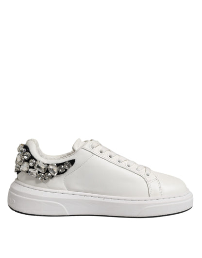 John Richmond White Rhinestone Embellished Sneakers Shoes by John Richmond