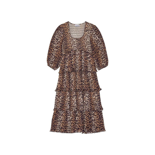 Robe midi plissée en georgette léopard Ganni
