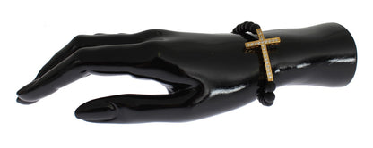 Bracelet croix chic Nialaya en perles d'onyx mat et diamants CZ