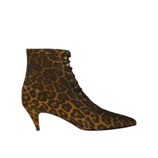 Saint Laurent Kiki Lace-Up Leopard Print Ankle Boots