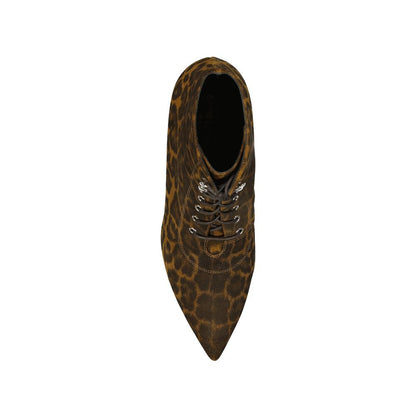 Saint Laurent Kiki Lace-Up Leopard Print Ankle Boots