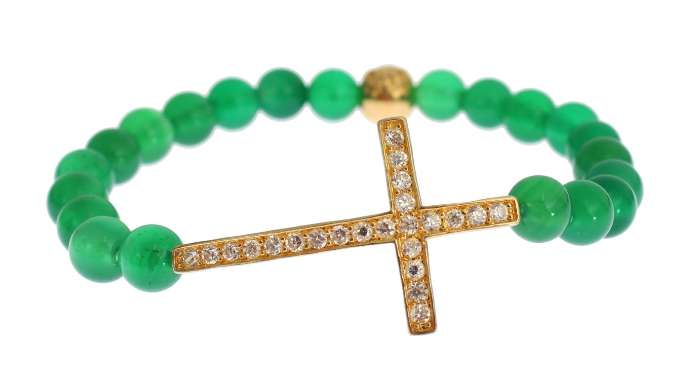 Bracelet élégant Nialaya en perles de jade vertes et plaqué or