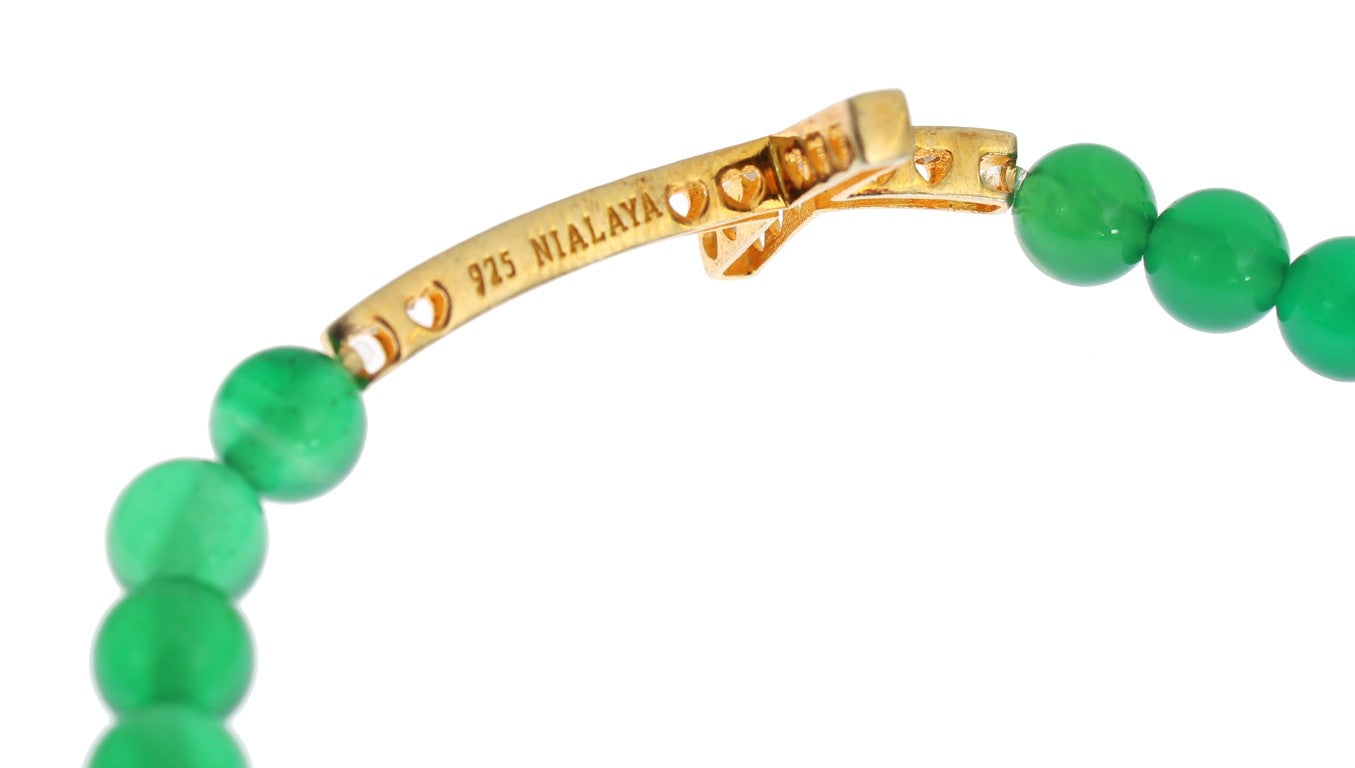 Bracelet élégant Nialaya en perles de jade vertes et plaqué or