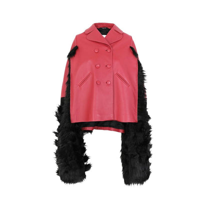 Maison Margiela Faux Fur Trimmed Leather Cape Jacket by Maison Margiela