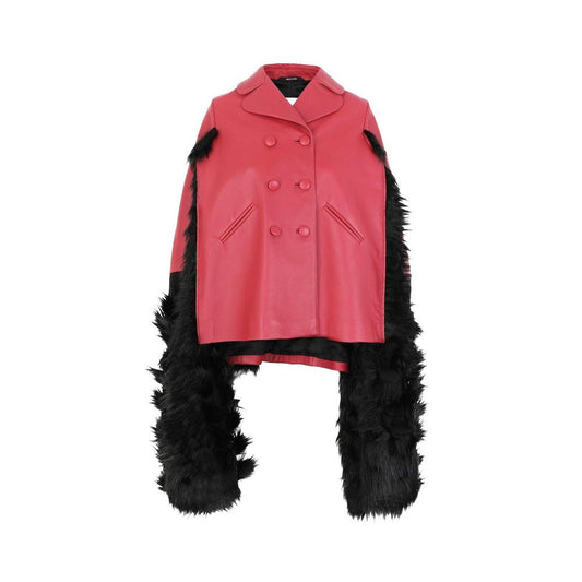 Maison Margiela Faux Fur Trimmed Leather Cape Jacket by Maison Margiela