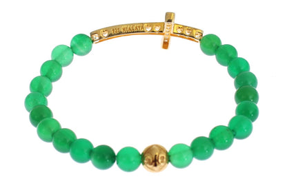 Bracelet élégant Nialaya en perles de jade vertes et plaqué or
