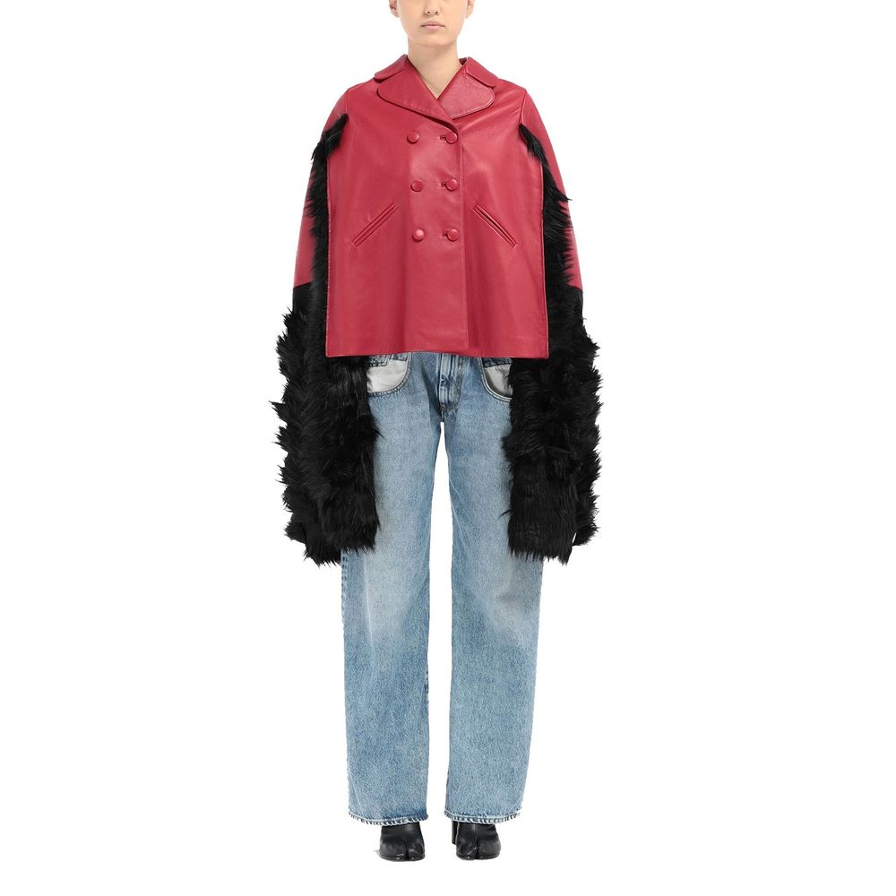 Maison Margiela Faux Fur Trimmed Leather Cape Jacket by Maison Margiela