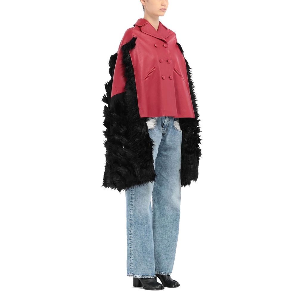 Maison Margiela Faux Fur Trimmed Leather Cape Jacket by Maison Margiela