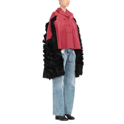 Maison Margiela Faux Fur Trimmed Leather Cape Jacket by Maison Margiela