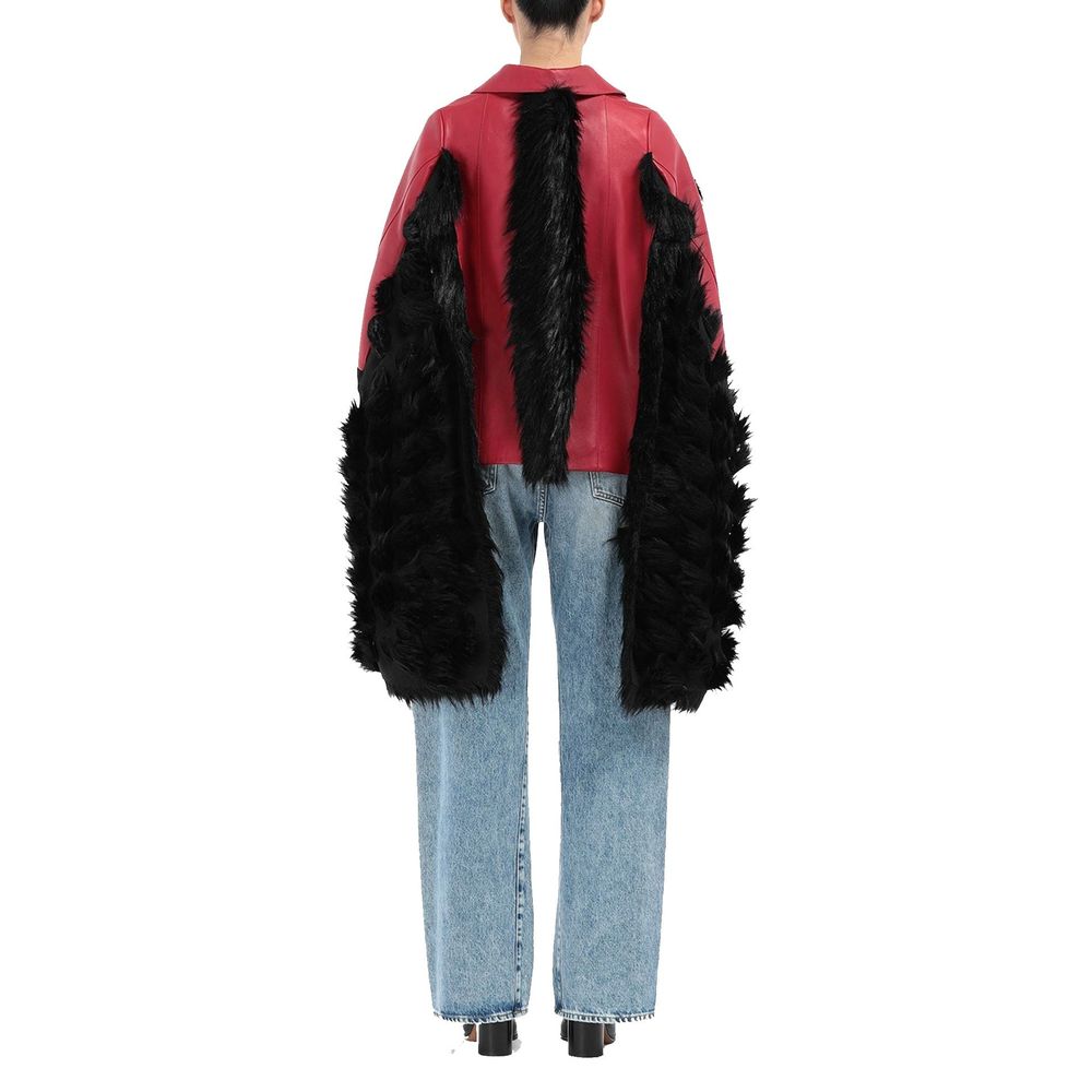Maison Margiela Faux Fur Trimmed Leather Cape Jacket by Maison Margiela