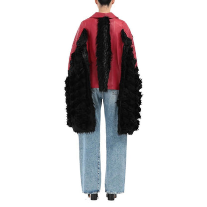 Maison Margiela Faux Fur Trimmed Leather Cape Jacket by Maison Margiela
