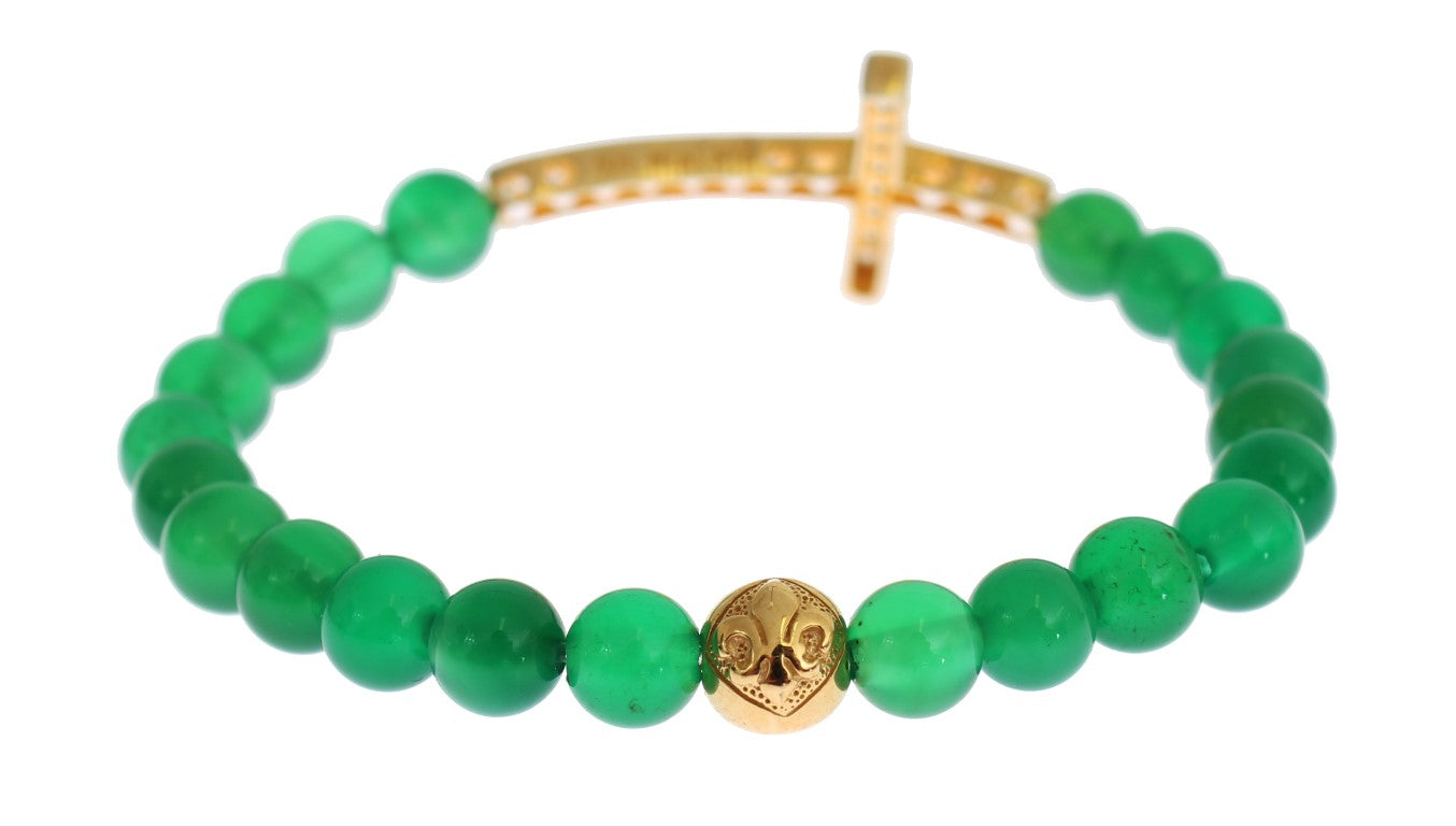 Bracelet élégant Nialaya en perles de jade vertes et plaqué or