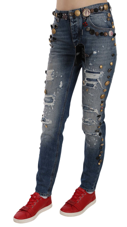 Jean en denim de luxe orné de cristaux Dolce &amp; Gabbana