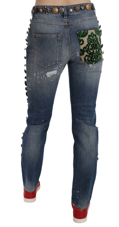 Jean en denim de luxe orné de cristaux Dolce &amp; Gabbana
