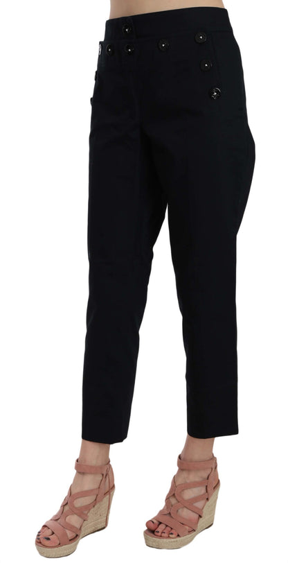 Dolce &amp; Gabbana Black Cropped Front Button Embellished Pants
