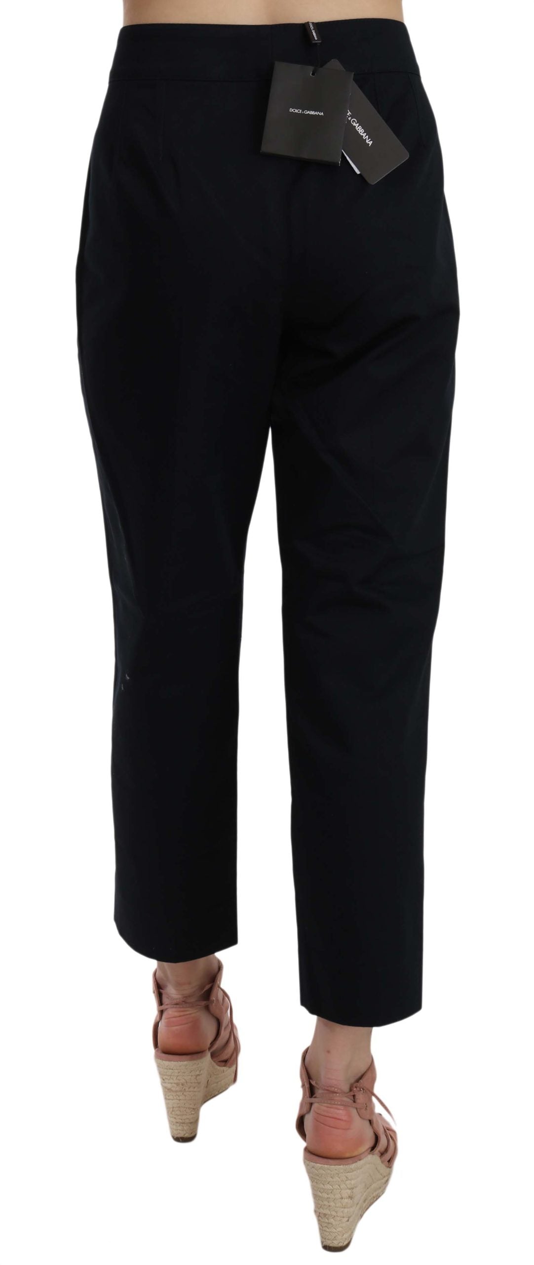 Dolce &amp; Gabbana Black Cropped Front Button Embellished Pants