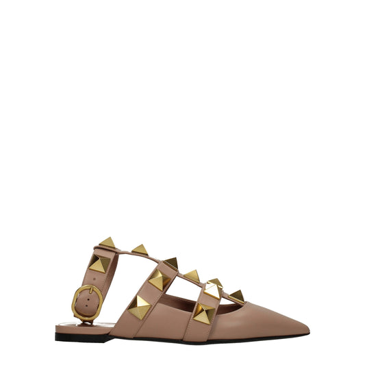 Valentino Garavani Pink Leather Flat Sandals by Valentino Garavani