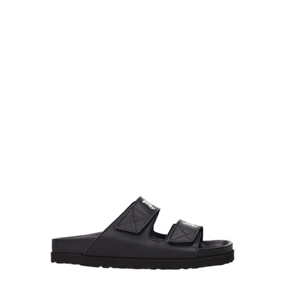 Palm Angels Black Leather Slippers Sandals by Palm Angels