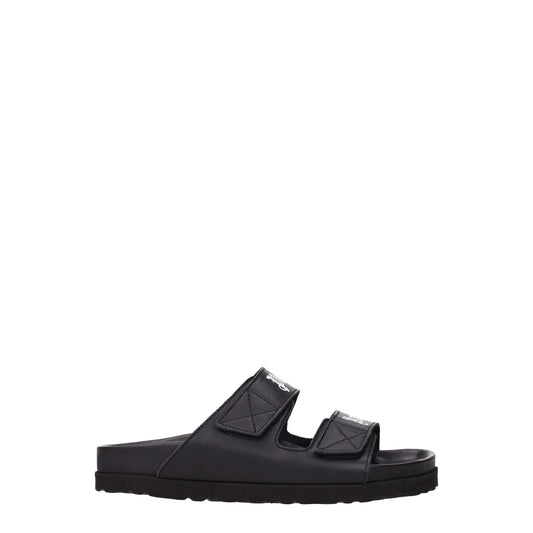 Palm Angels Black Leather Slippers Sandals by Palm Angels