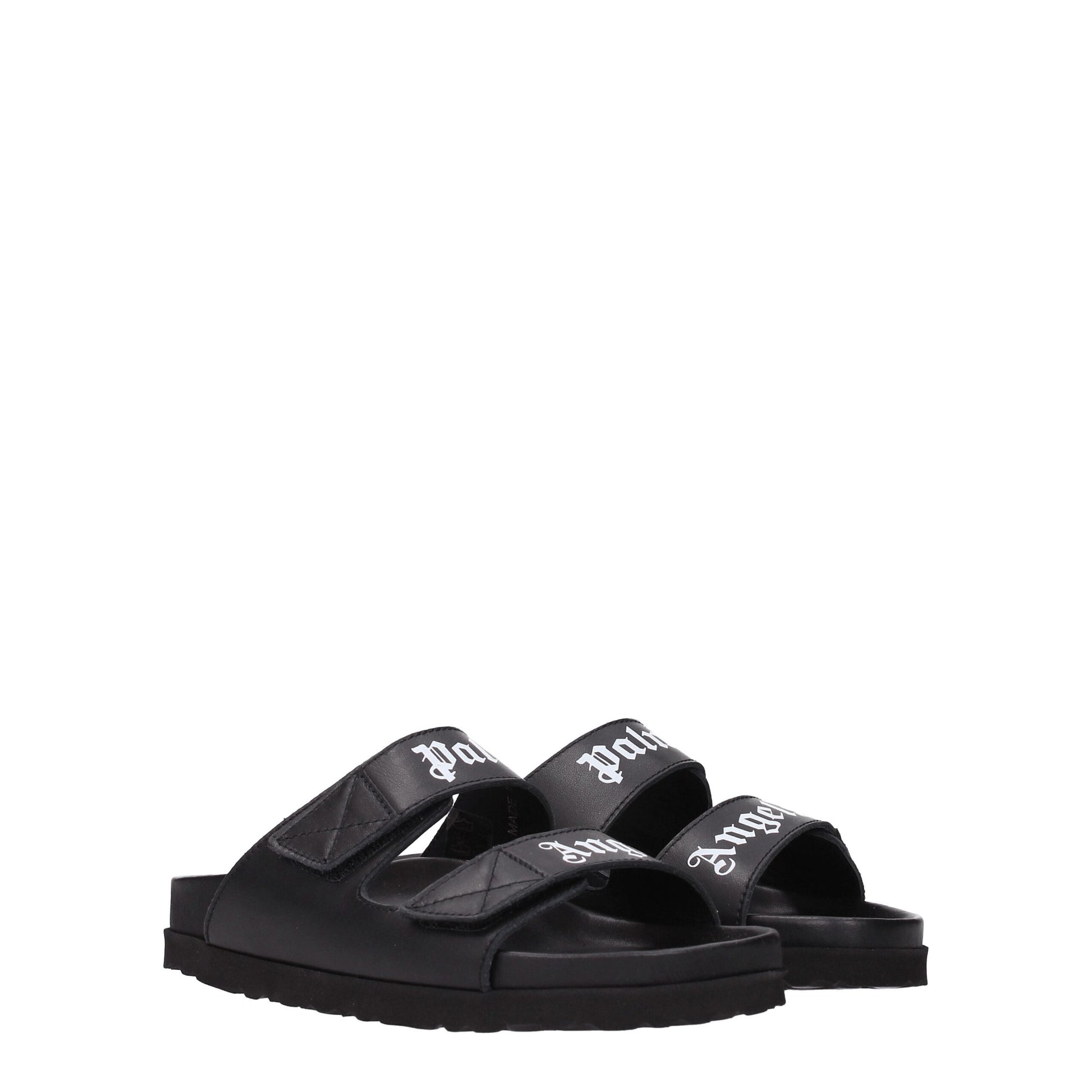 Palm Angels Black Leather Slippers Sandals by Palm Angels