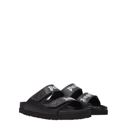 Palm Angels Black Leather Slippers Sandals by Palm Angels