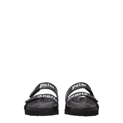 Palm Angels Black Leather Slippers Sandals by Palm Angels