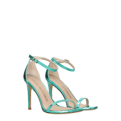 Stuart Weitzman Green Leather Stiletto Heels Sandals by Stuart Weitzman