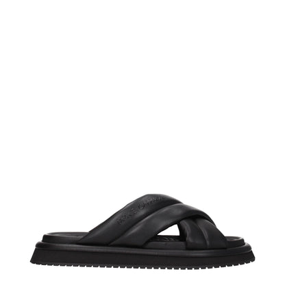 Dolce &amp; Gabbana Black Leather Slippers Sandals