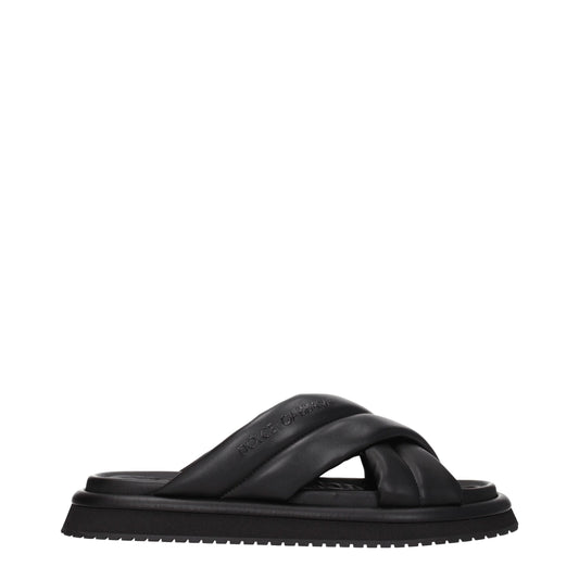 Dolce &amp; Gabbana Black Leather Slippers Sandals