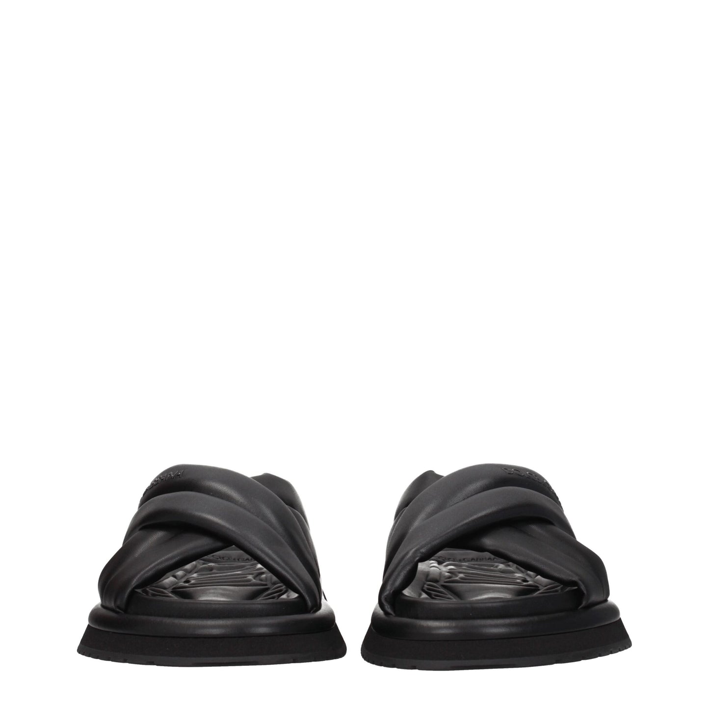 Dolce &amp; Gabbana Black Leather Slippers Sandals