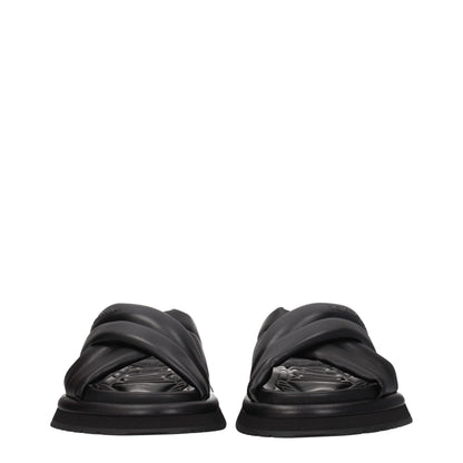 Dolce &amp; Gabbana Black Leather Slippers Sandals