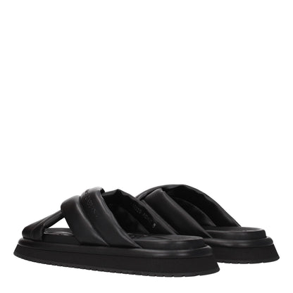 Dolce &amp; Gabbana Black Leather Slippers Sandals