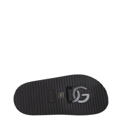 Dolce &amp; Gabbana Black Leather Slippers Sandals