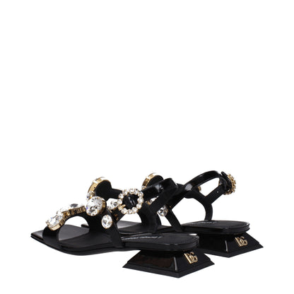 Dolce &amp; Gabbana Black Leather Flat Sandals