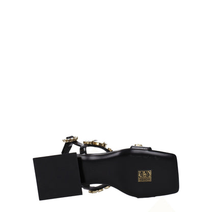 Dolce &amp; Gabbana Black Leather Flat Sandals